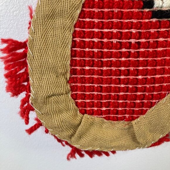 Vintage Latch Hook Santa Stocking Wall Hanging 12 x 26" Red White Green - Picture 5 of 5